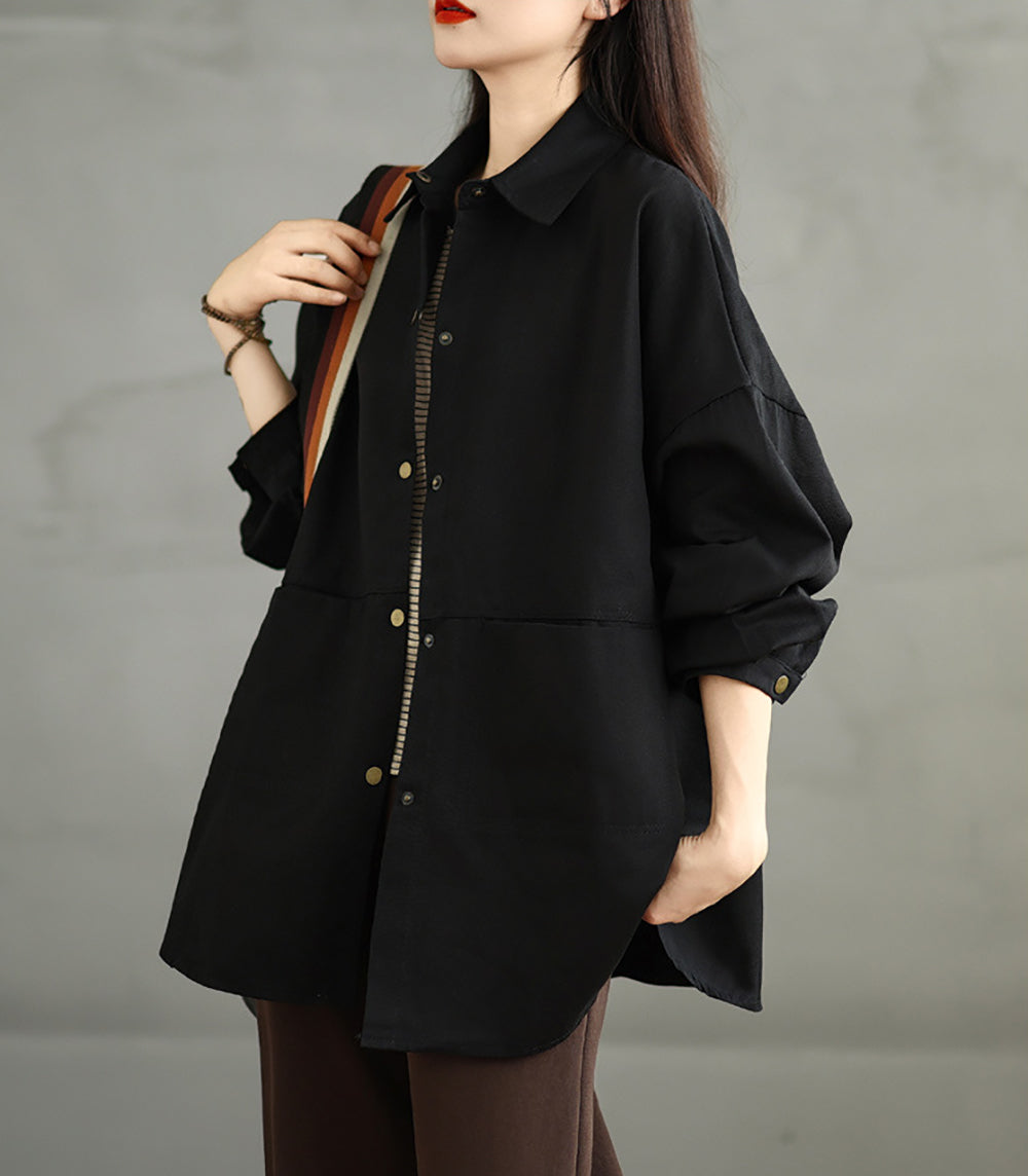 Women Spread Collar Oversized Shacket Casual Shirt