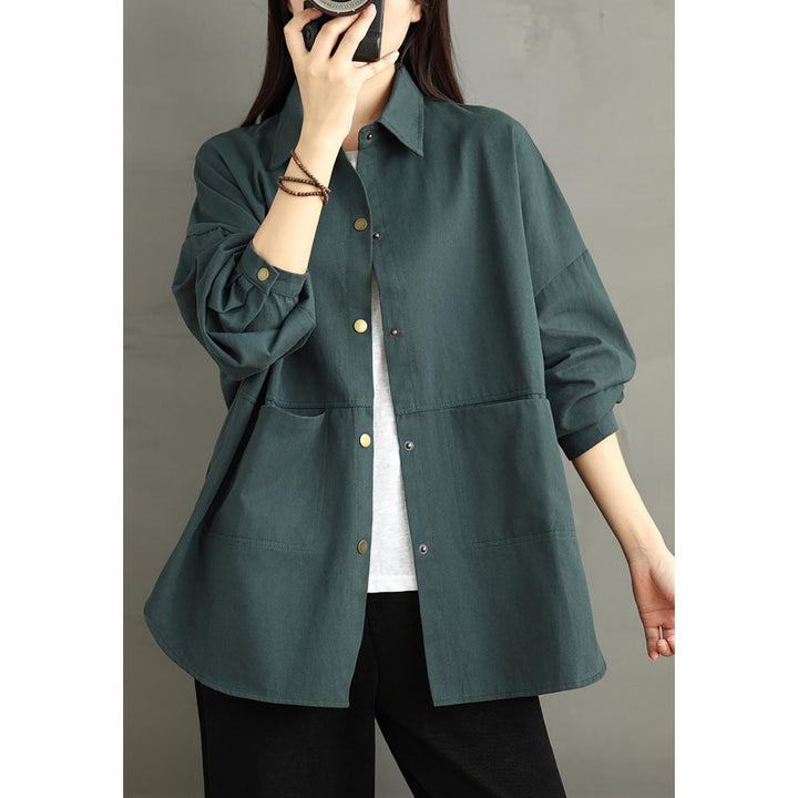 Women Spread Collar Oversized Shacket Casual Shirt