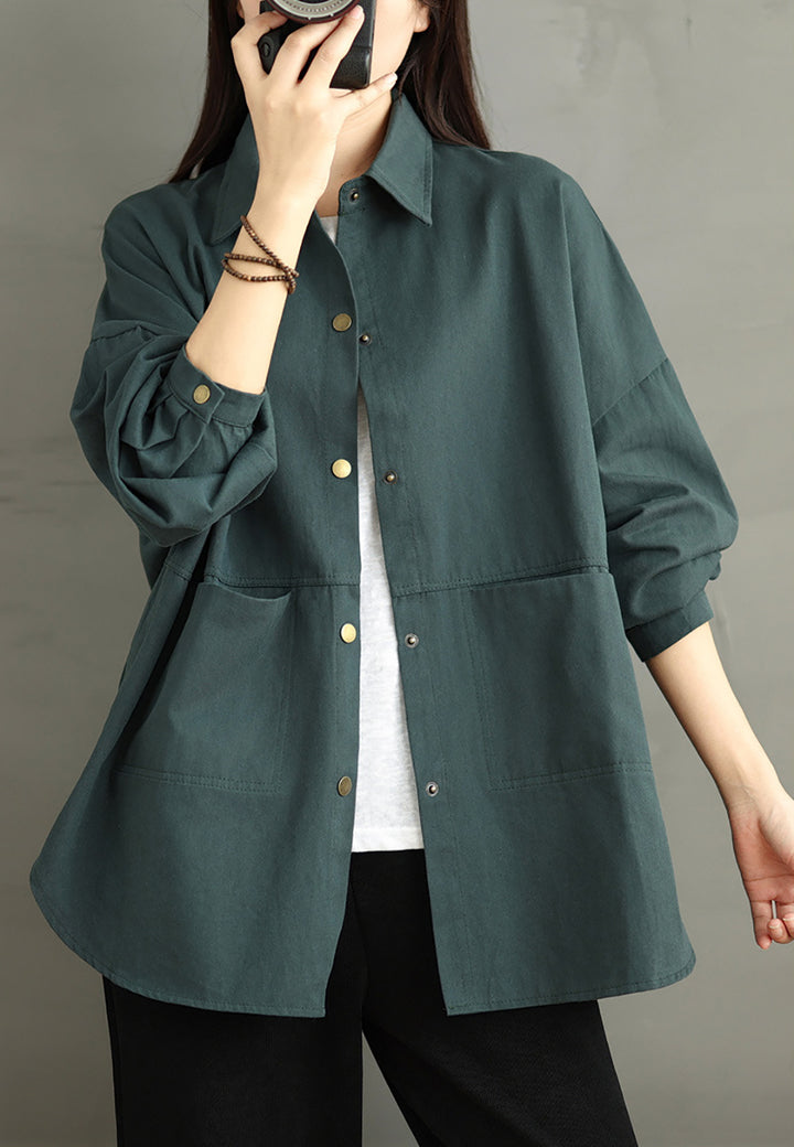 Women Spread Collar Oversized Shacket Casual Shirt
