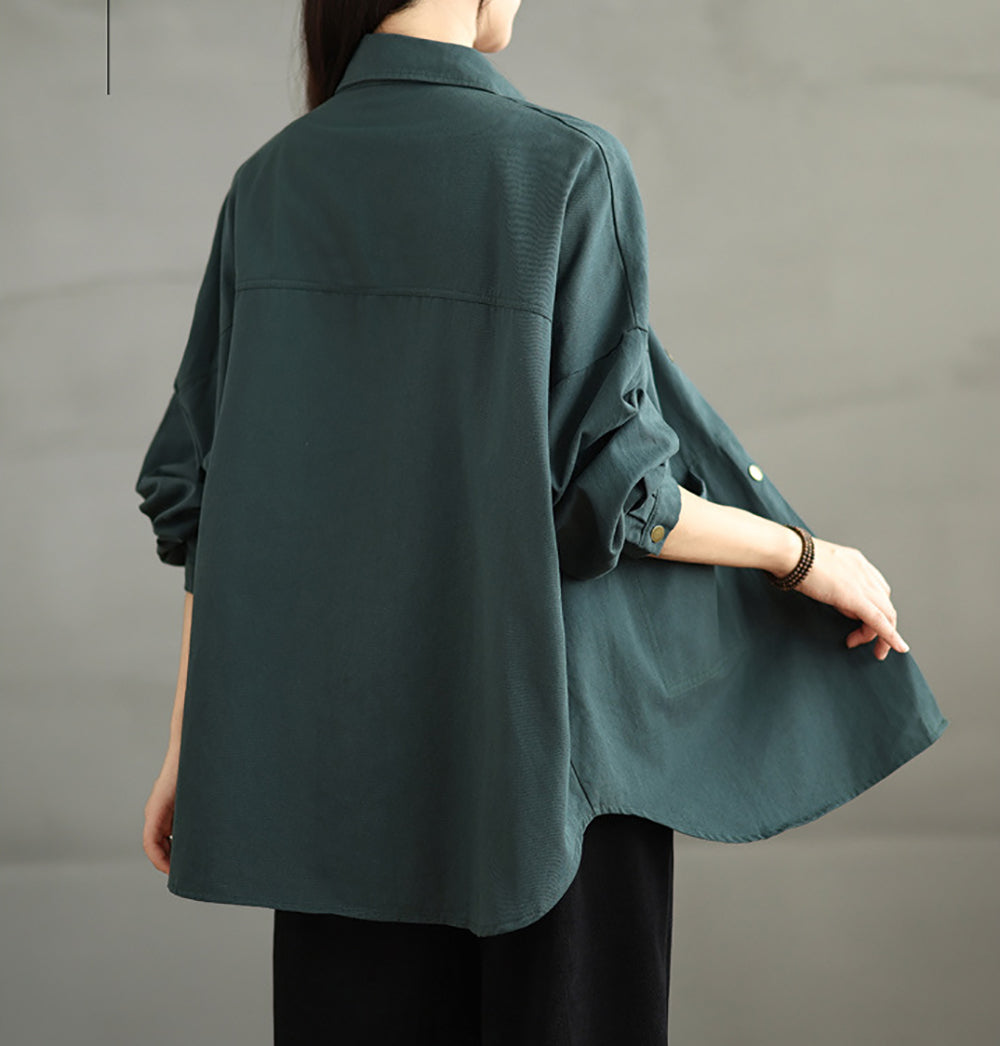 Women Spread Collar Oversized Shacket Casual Shirt