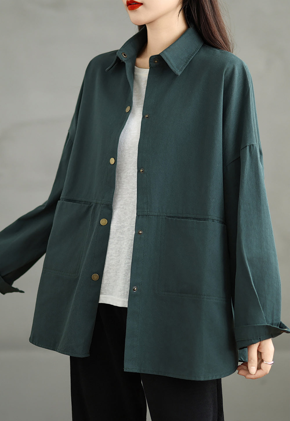 Women Spread Collar Oversized Shacket Casual Shirt