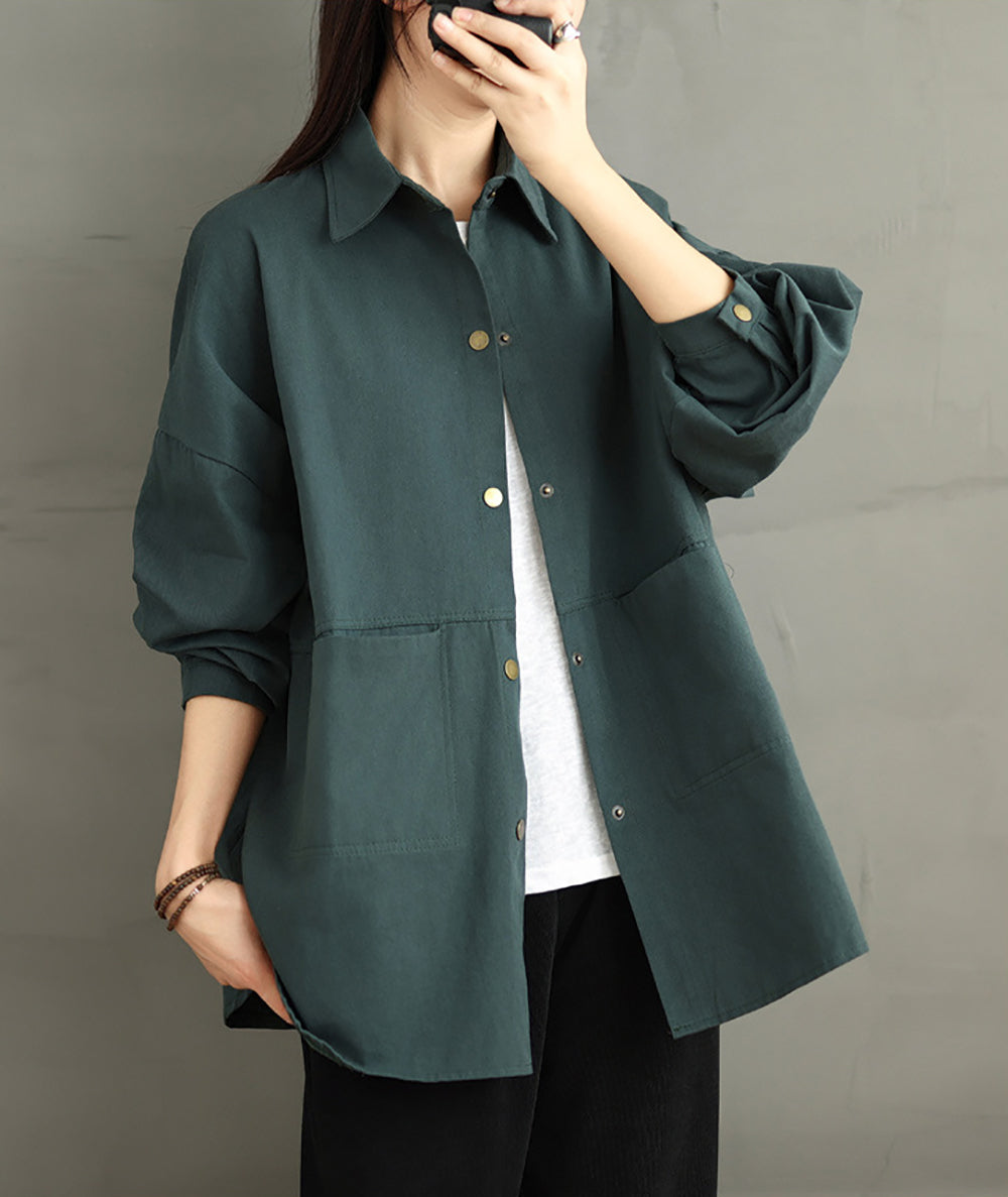 Women Spread Collar Oversized Shacket Casual Shirt