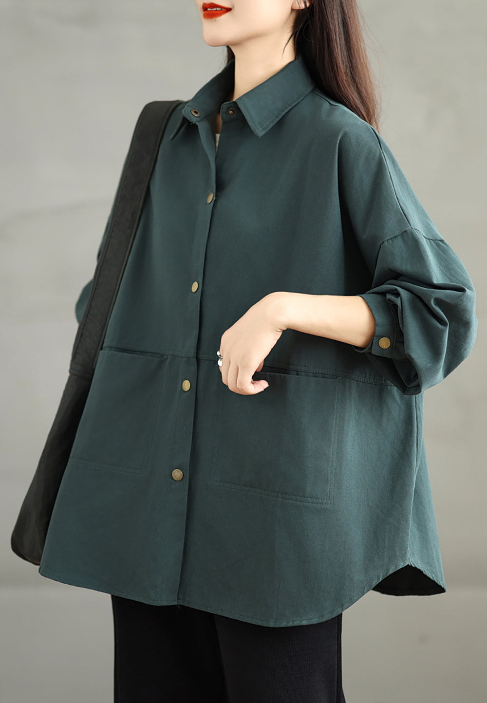 Women Spread Collar Oversized Shacket Casual Shirt