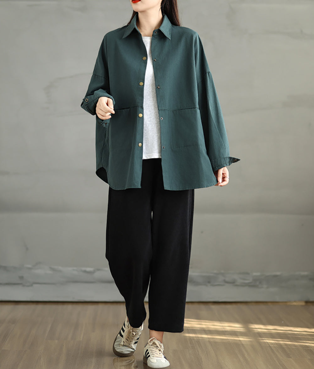Women Spread Collar Oversized Shacket Casual Shirt