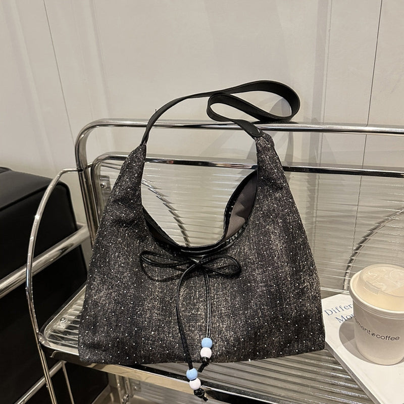 Embellished Bow Detail Bucket Shoulder Bag