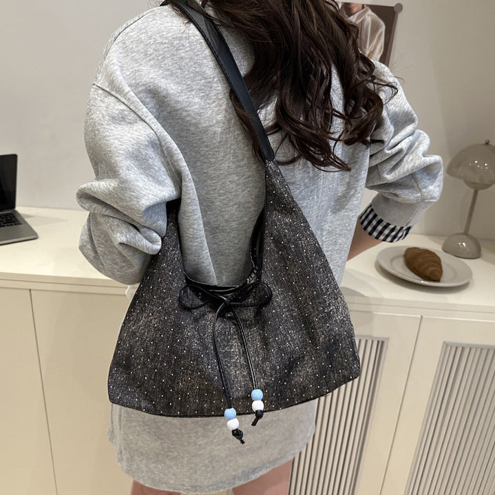 Embellished Bow Detail Bucket Shoulder Bag
