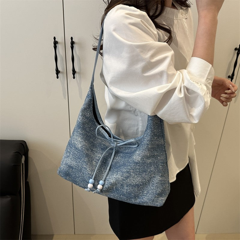 Embellished Bow Detail Bucket Shoulder Bag