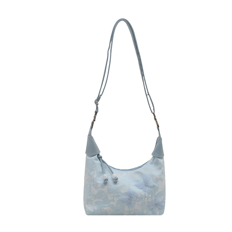 Floral Textured PU Half Moon Shoulder Bag