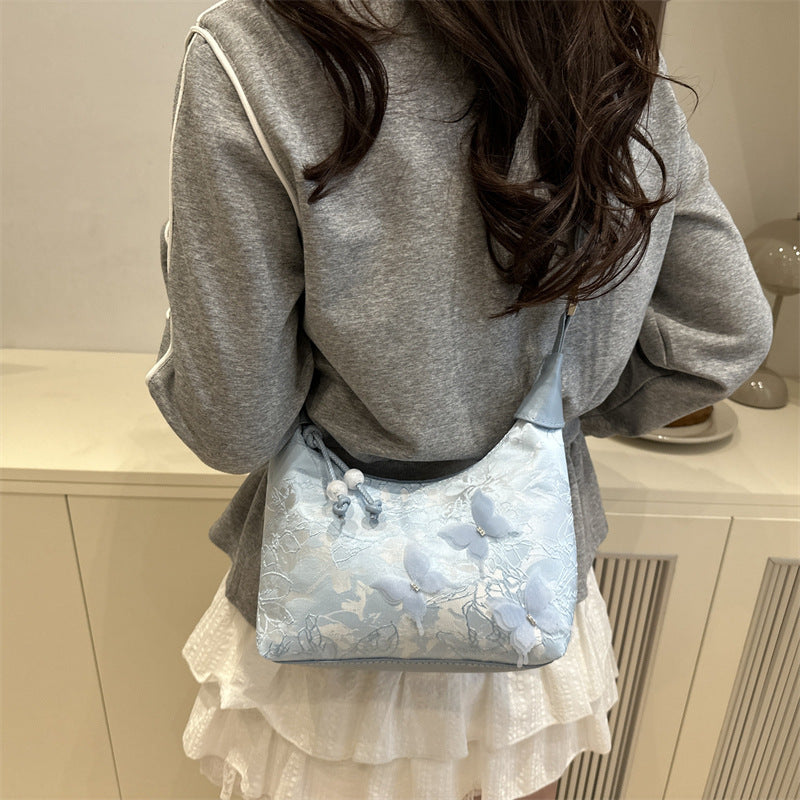 Floral Textured PU Half Moon Shoulder Bag
