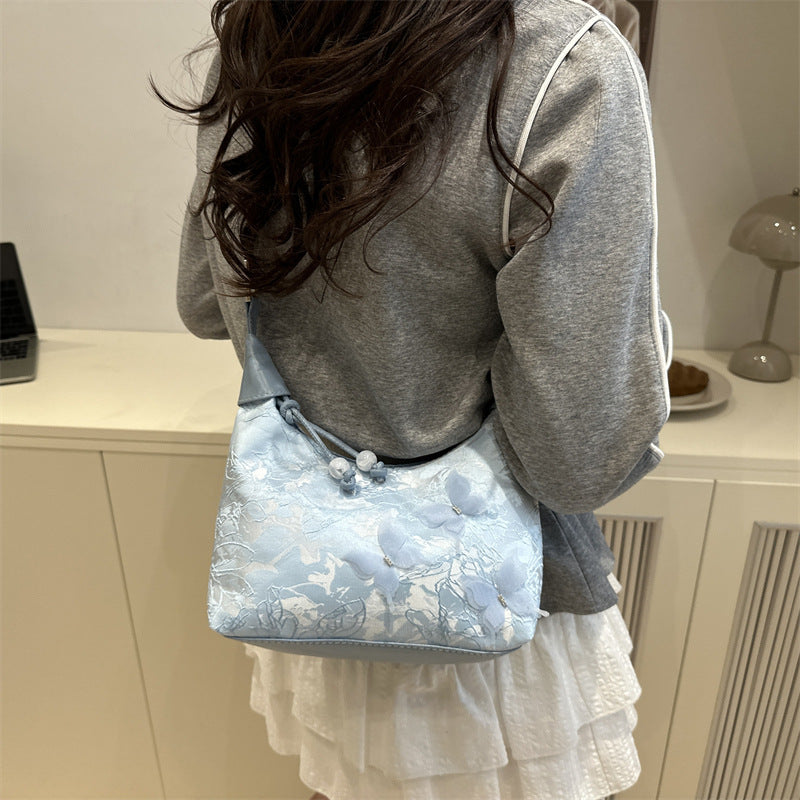 Floral Textured PU Half Moon Shoulder Bag