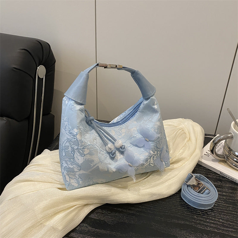 Floral Textured PU Half Moon Shoulder Bag