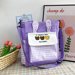 Checked Shopper Handheld Bag with Applique