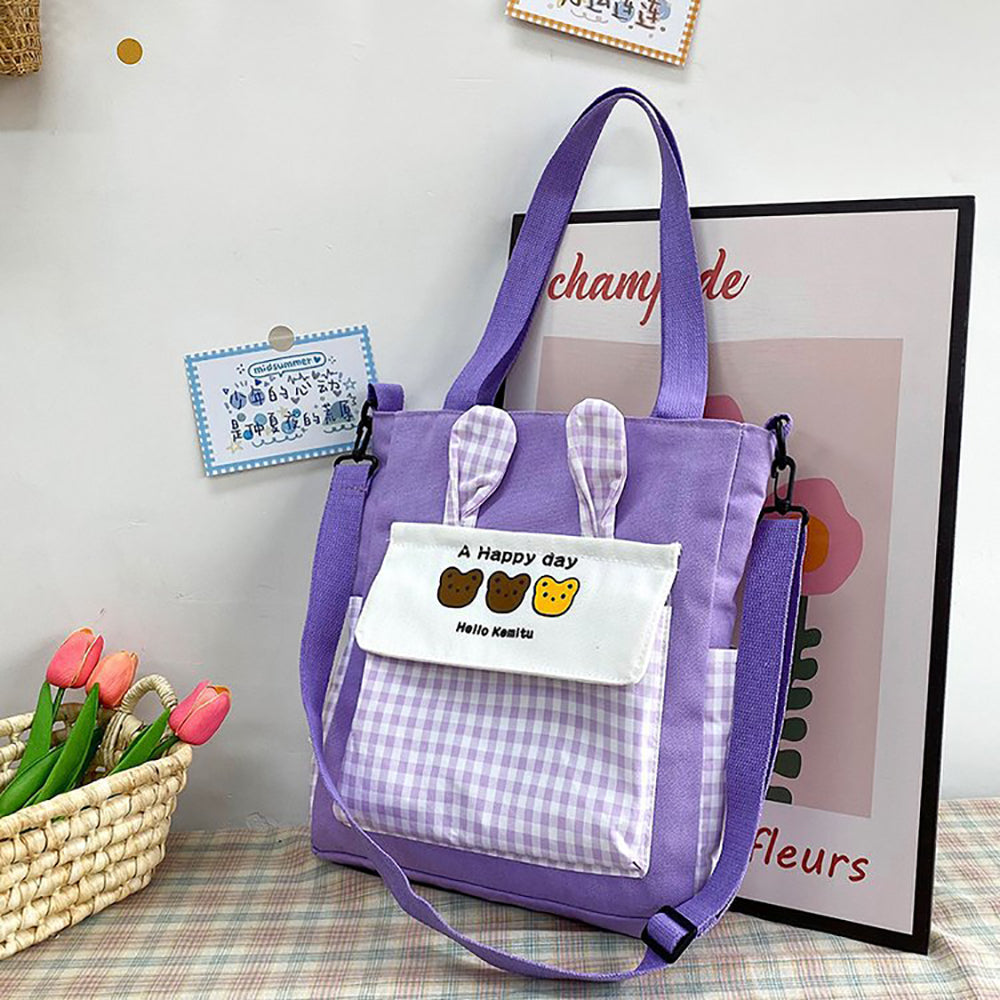 Checked Shopper Handheld Bag with Applique