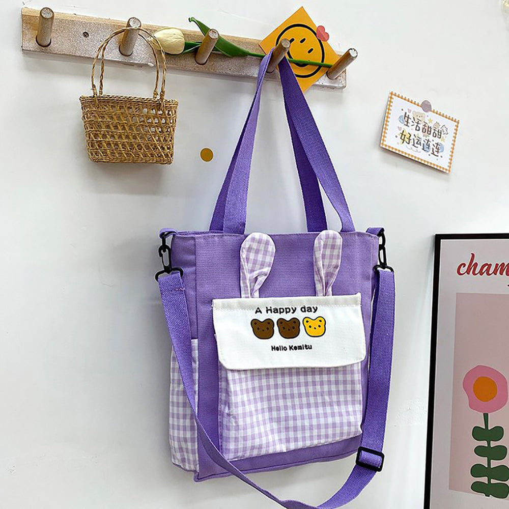 Checked Shopper Handheld Bag with Applique