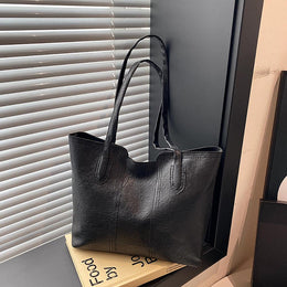 Black Solid Two Handles Shoulder Bag