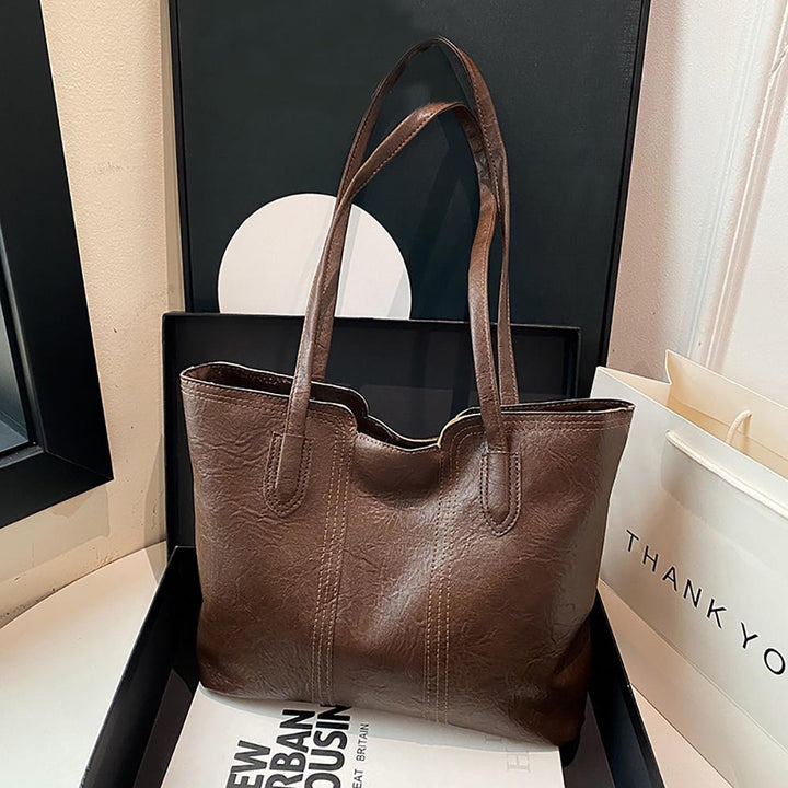 Coffee Solid Two Handles Shoulder Bag