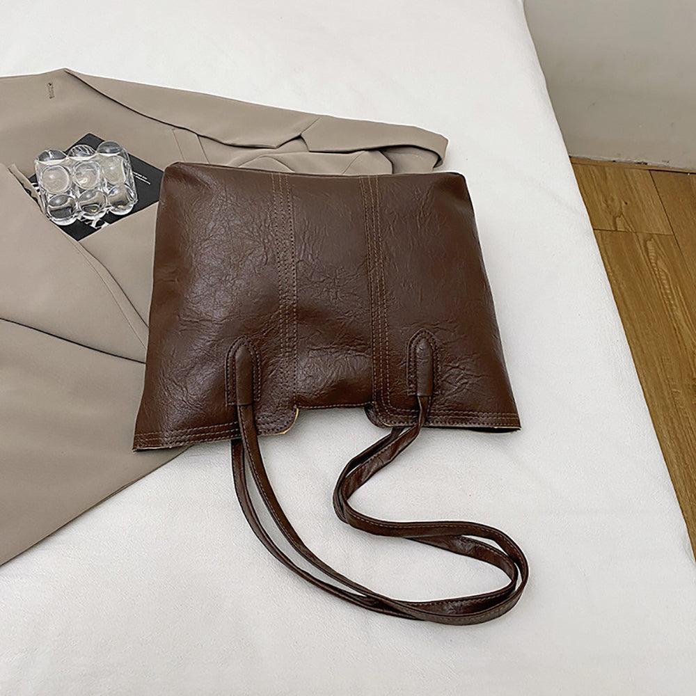 Coffee Solid Two Handles Shoulder Bag