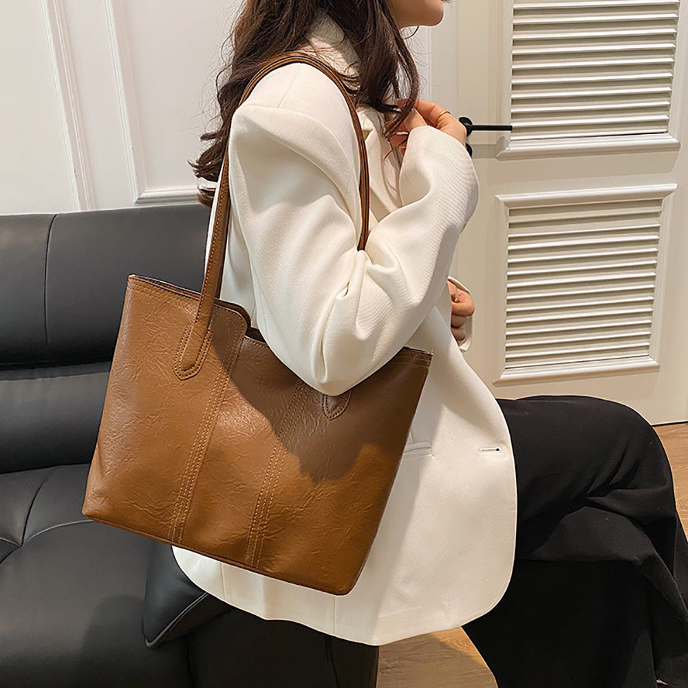Brown Solid Two Handles Shoulder Bag