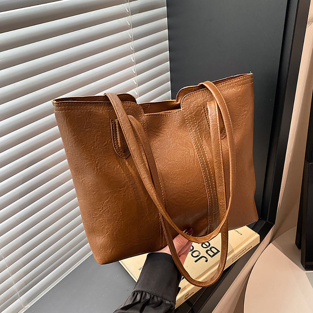 Brown Solid Two Handles Shoulder Bag