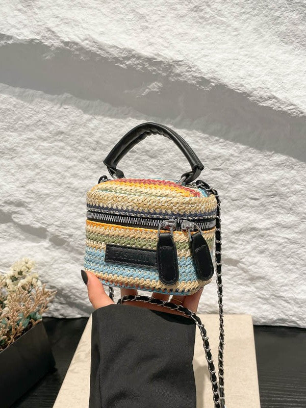 Black Printed One Handle Hobo Bag