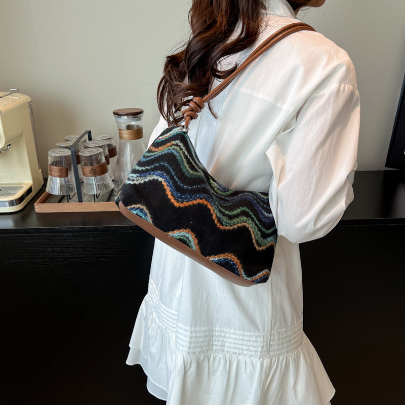 Black Printed Two Handles Sling Bag