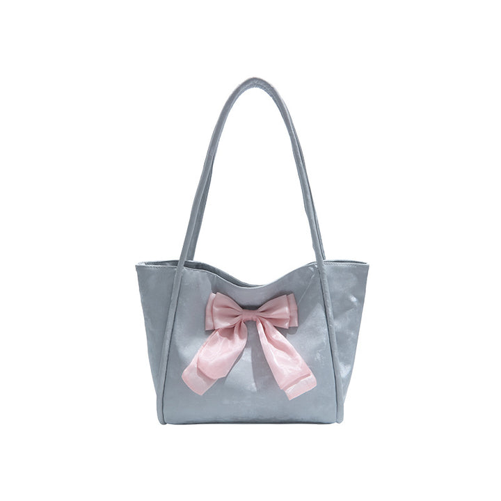 Black Solid Two Handles Handheld Bag