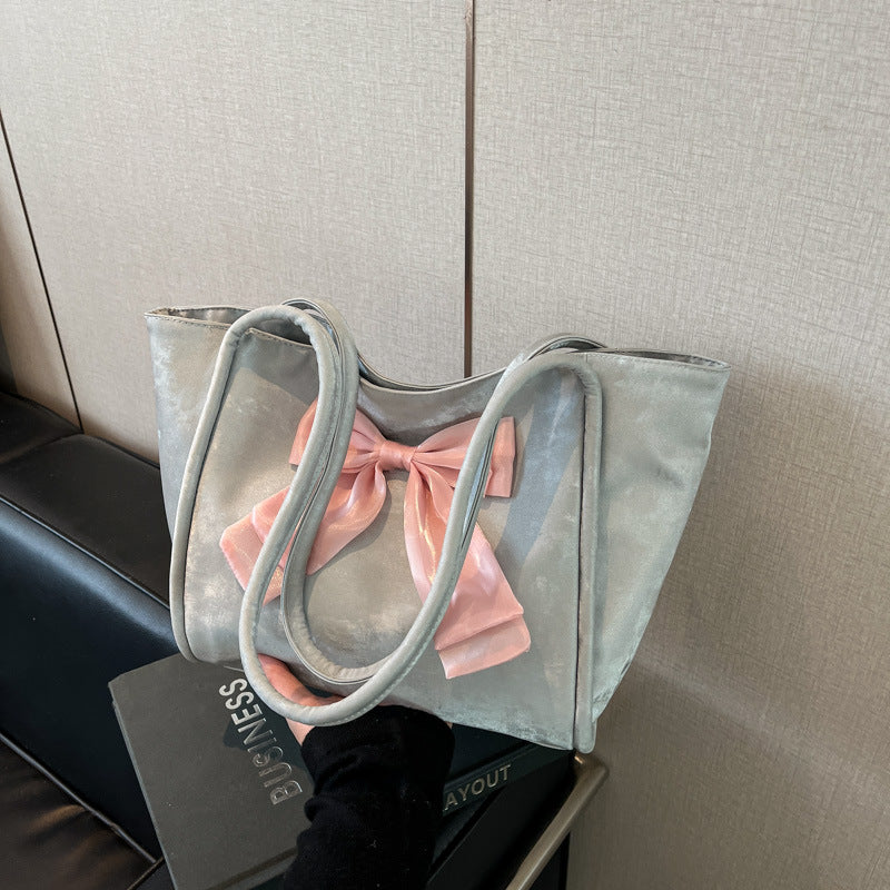 Black Solid Two Handles Handheld Bag