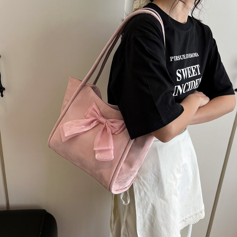 Black Solid Two Handles Handheld Bag