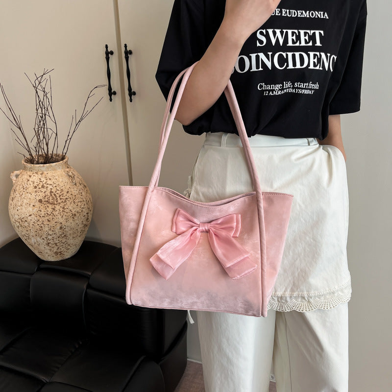 Black Solid Two Handles Handheld Bag