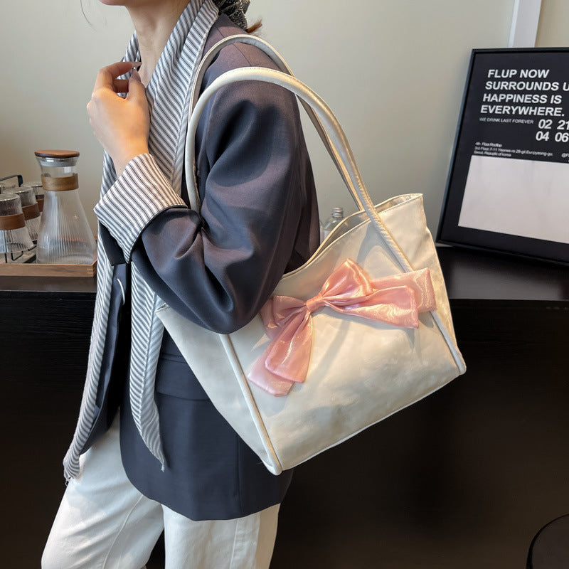 Black Solid Two Handles Handheld Bag
