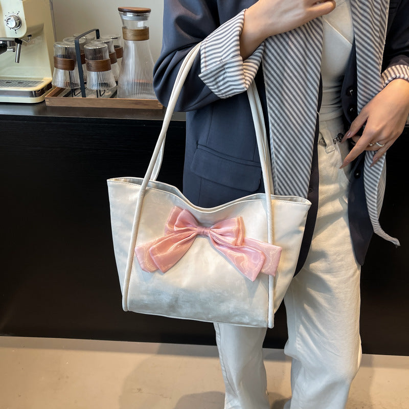 Black Solid Two Handles Handheld Bag