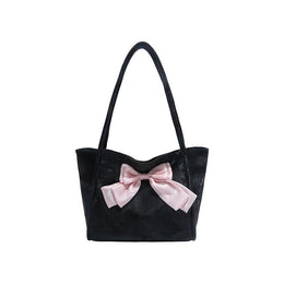 Black Solid Two Handles Handheld Bag