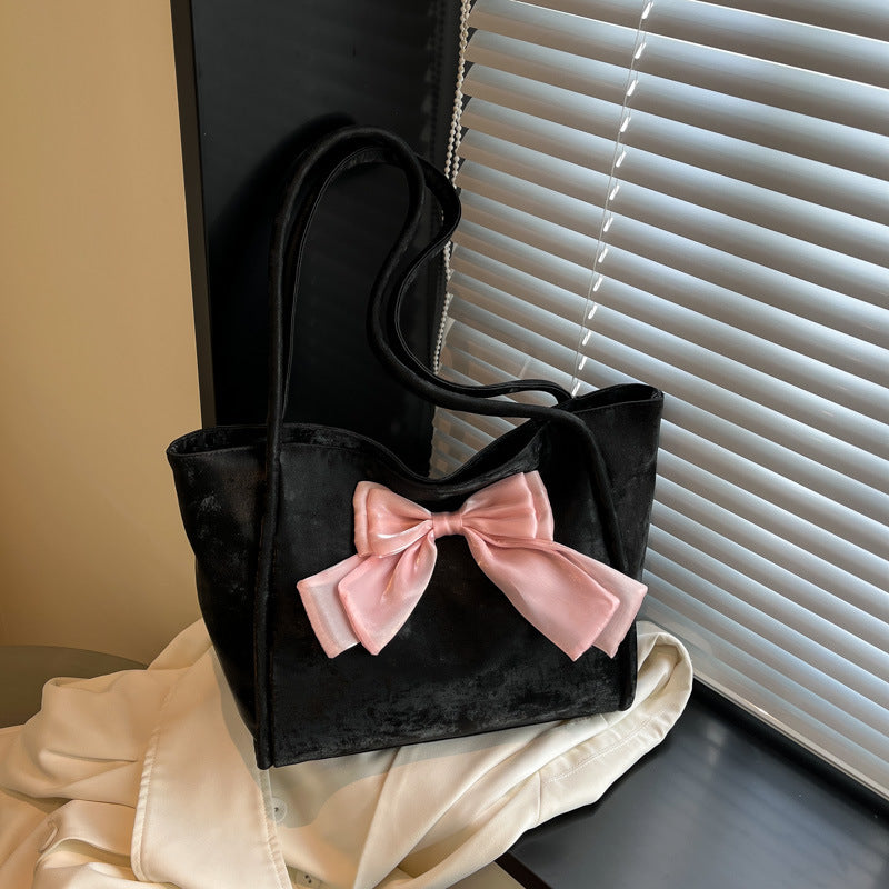 Black Solid Two Handles Handheld Bag