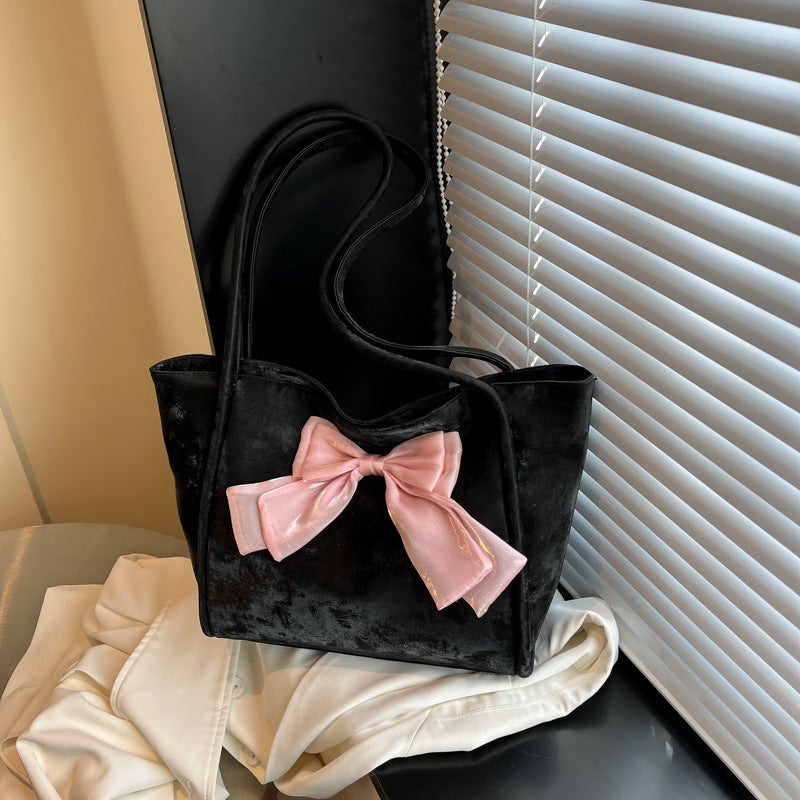 Black Solid Two Handles Handheld Bag