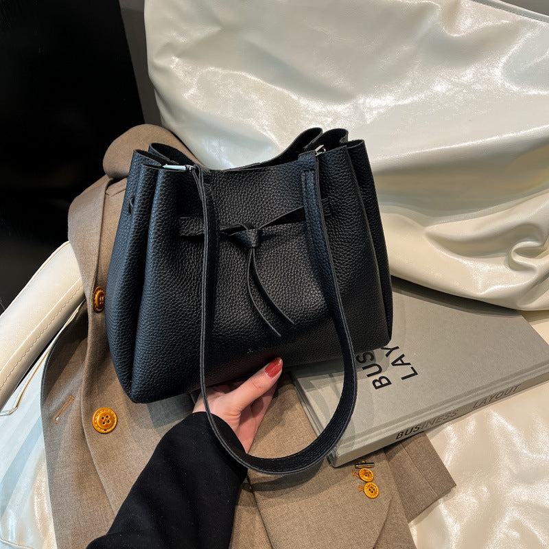 Black Solid One Handle Shoulder Bag