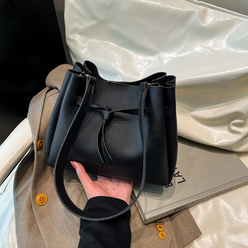 Black Solid One Handle Shoulder Bag