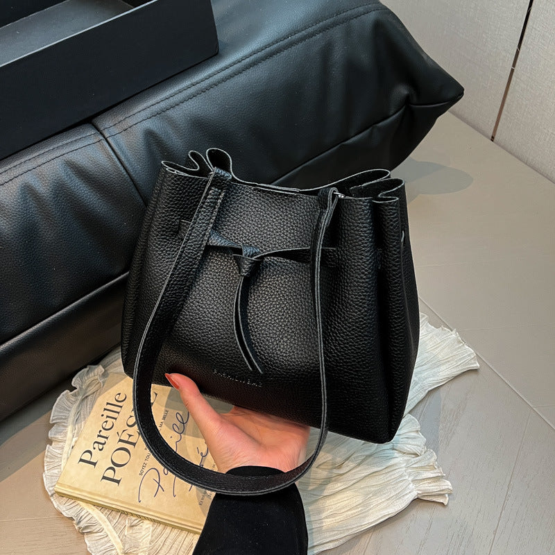 Black Solid One Handle Shoulder Bag