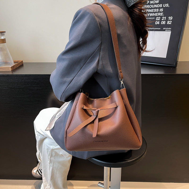 Black Solid One Handle Shoulder Bag