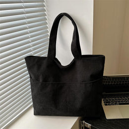 Black Solid Two Handles Shoulder Bag