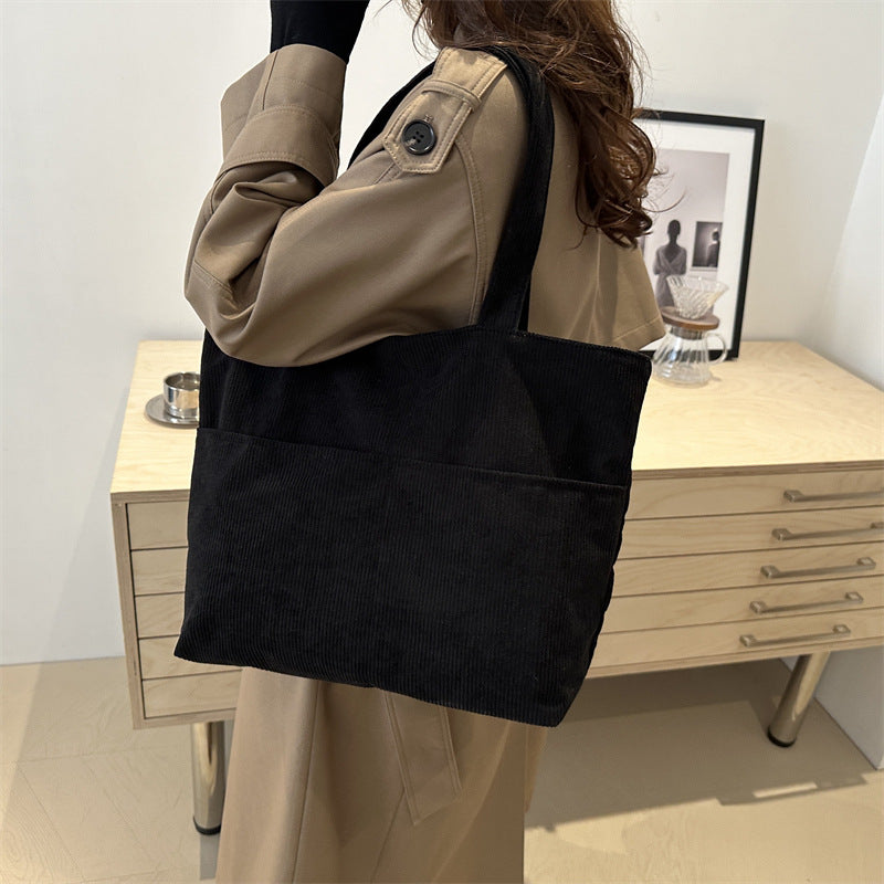 Black Solid Two Handles Shoulder Bag