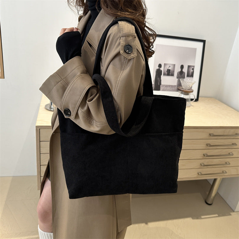 Black Solid Two Handles Shoulder Bag