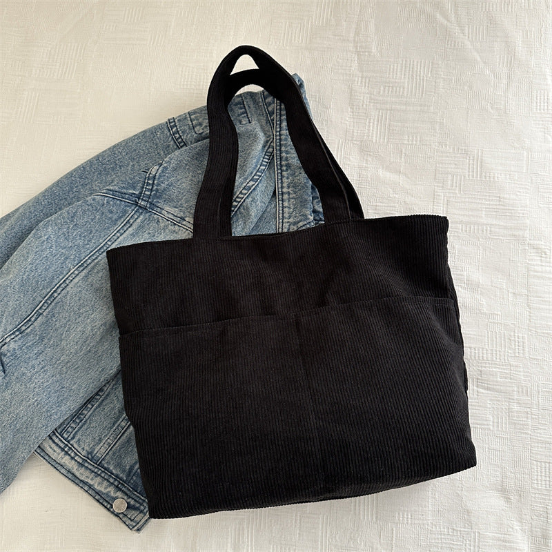 Black Solid Two Handles Shoulder Bag