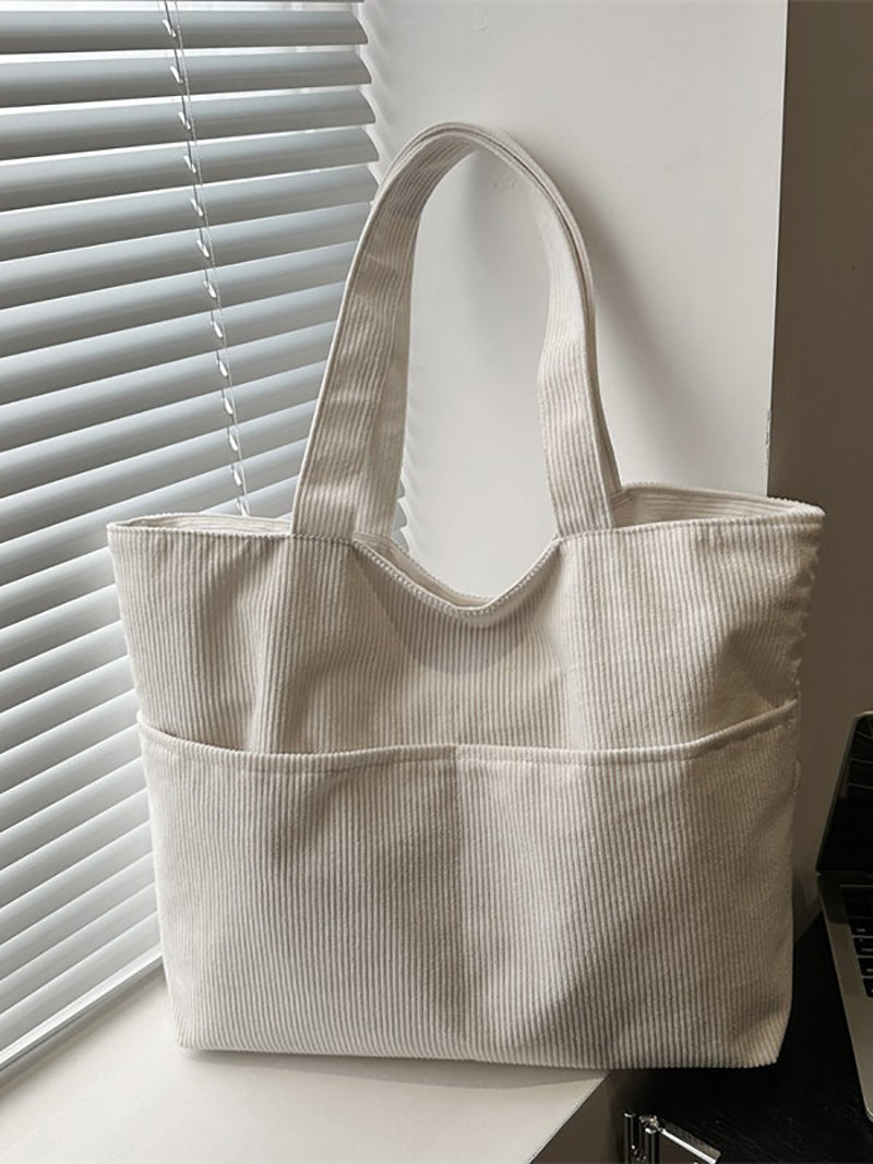 White Solid Two Handles Shoulder Bag