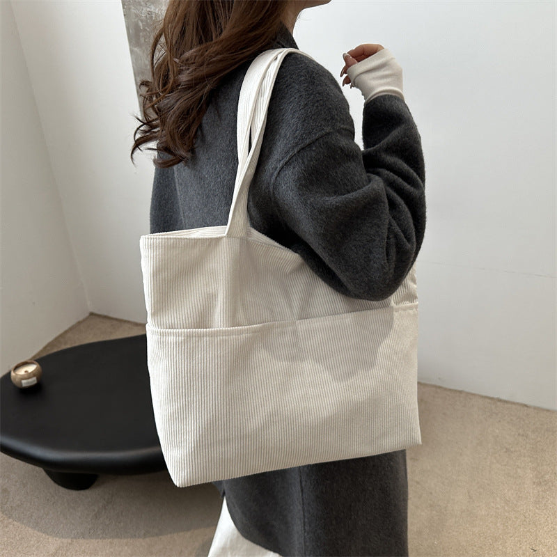 White Solid Two Handles Shoulder Bag