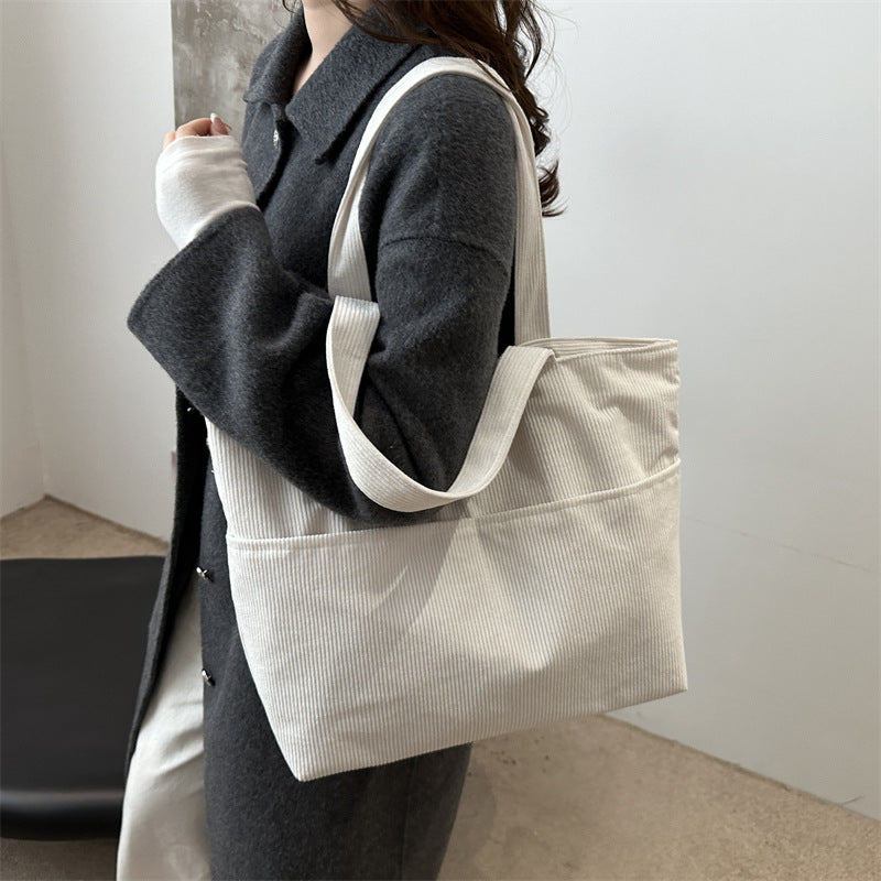 White Solid Two Handles Shoulder Bag