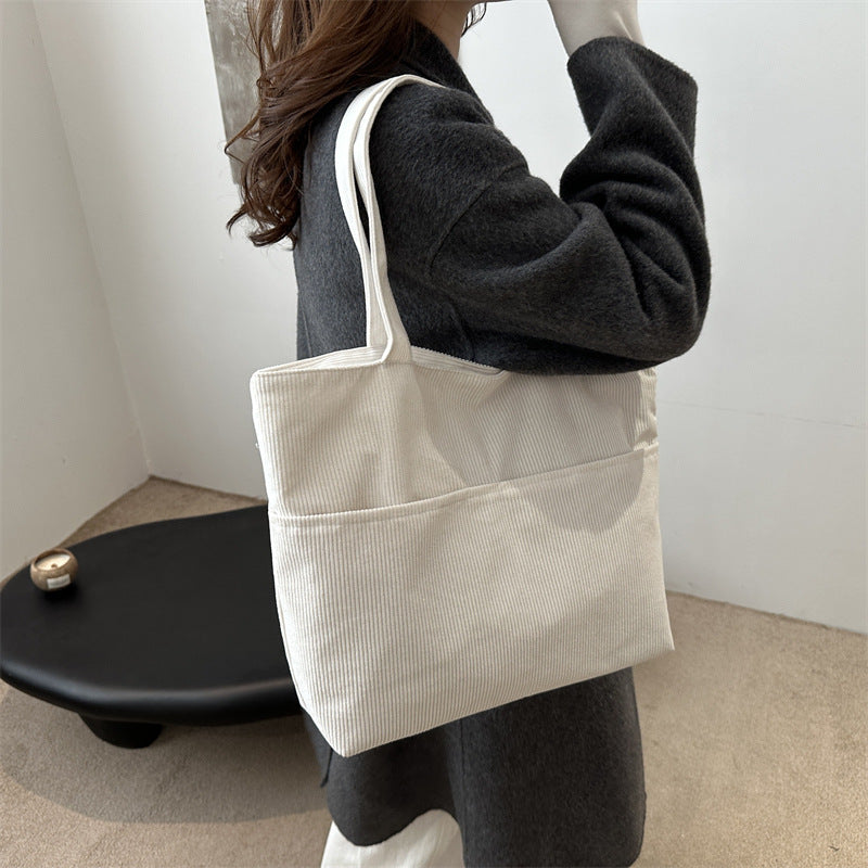 White Solid Two Handles Shoulder Bag