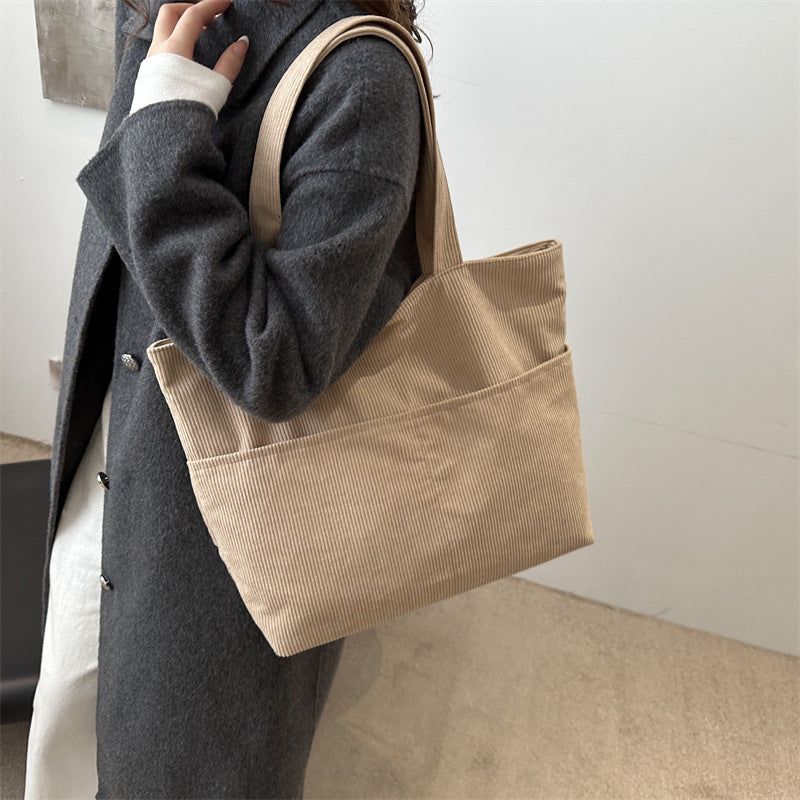Khaki Solid Two Handles Shoulder Bag