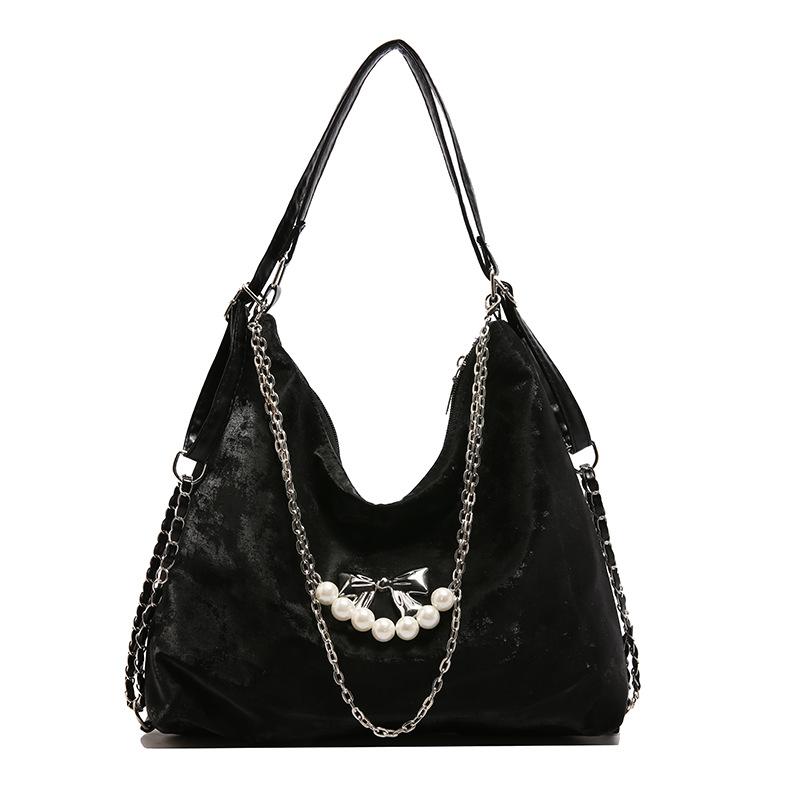 Black Solid One Handle Hobo Bag