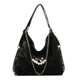 Black Solid One Handle Hobo Bag