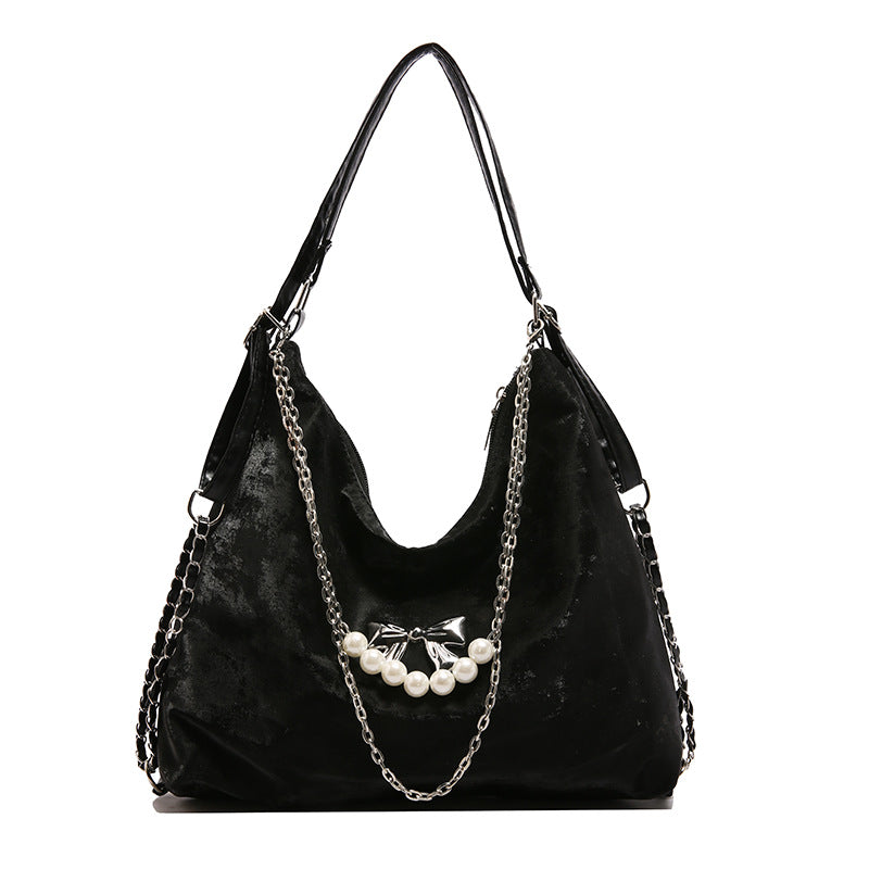 Black Solid One Handle Hobo Bag